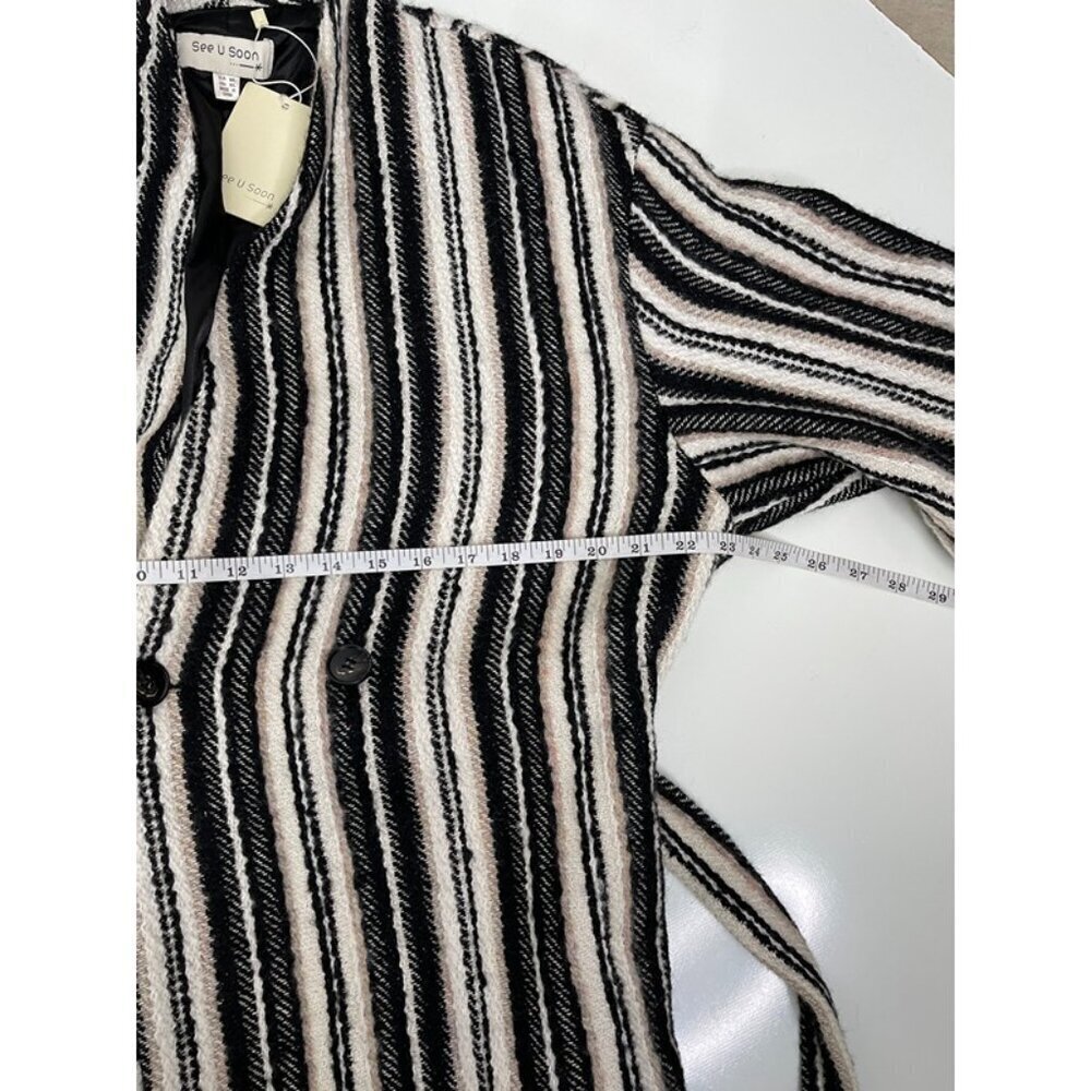 NWT See U Soon Women's White & Black Long Sleeve Belted Jacket Coat US Size M/L - Picture 8 of 10